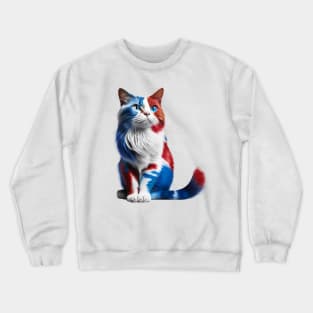 [AI Art] Red, blue and white fluffy Kitty Cat Crewneck Sweatshirt